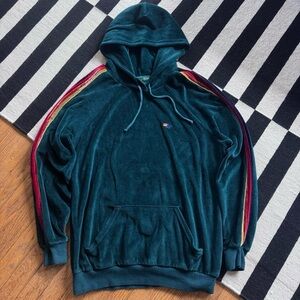 Aviator Nation Velour Hoodie Stripe Sleeves 70s rainbow stripes velvet large